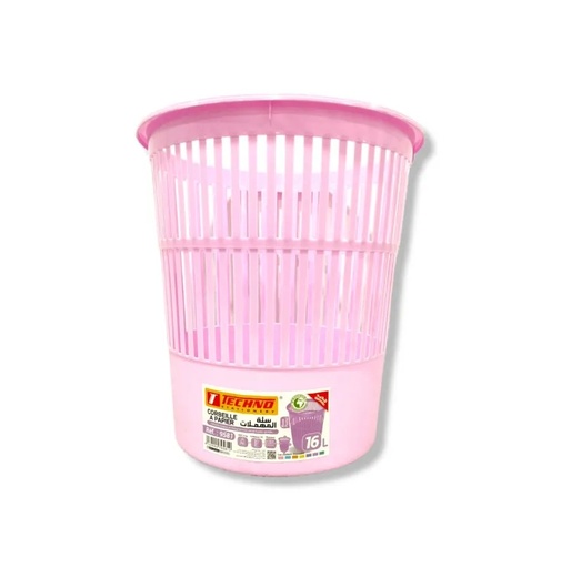 [9581] Corbeille à Papier TECHNO en PP 16L Ronde Rose Pastel