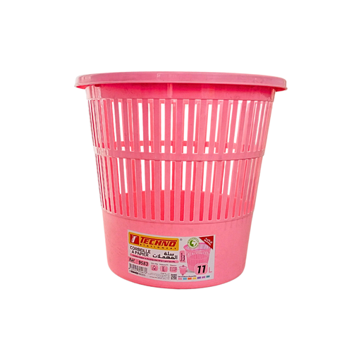 [9583] Corbeille à Papier TECHNO en PP 11L Ronde Saumon Pastel