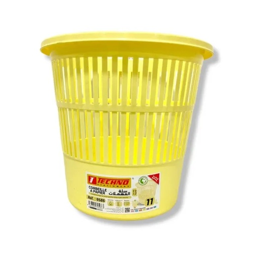 [9586] Corbeille à Papier TECHNO en PP 11L Ronde Jaune Pastel