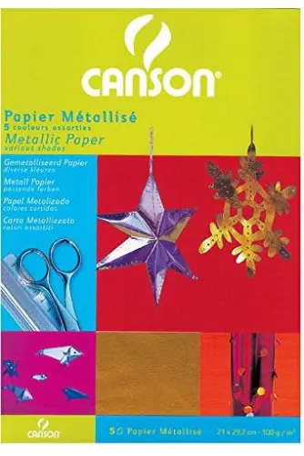 [992701] Papier métallisé CANSON 5 Feuilles couleurs assorties 21 x 29.7cm 100g