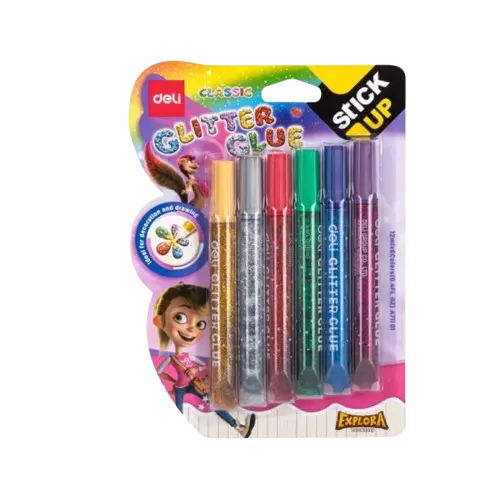 [A71101] Colle Glitter DELI Explora Classic Multi Couleurs 12ml à Paillettes 06 Tubes