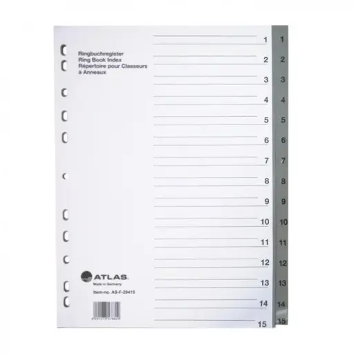 [AS-F29415] Intercalaire ATLAS 1-15 en PP A4 Multi-Couleurs