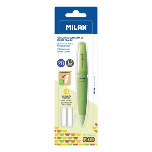 [BYM10306] Porte Mine MILAN Capsule Fluo 1.3mm 2B avec 2 Gommes de rechange sous Blister