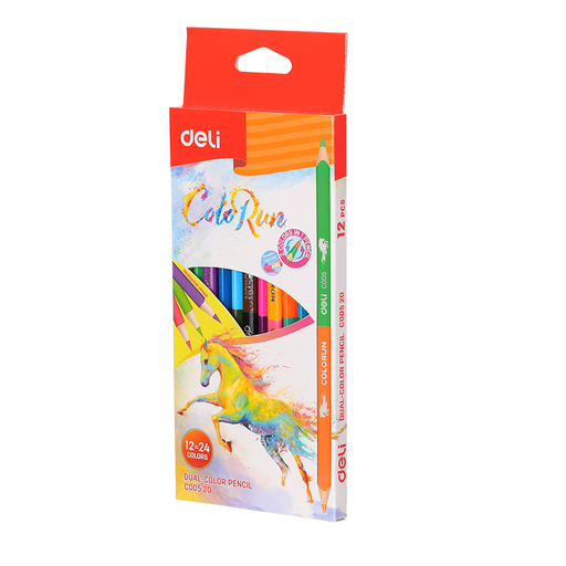 [C00520] Crayons De Couleur DELI ColoRun Double Tête Boite De 12