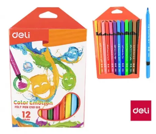 [C10100] Stylo Feutre DELI Color Emotion GM Lavable Boite de 12 Couleurs 