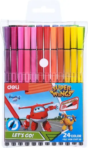 [C10720] Stylo Feutre DELI Super Wing Let's go  Pochette de 24 Couleurs