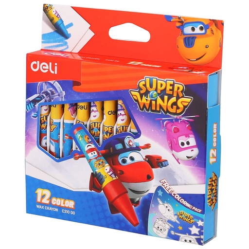 [C21000] Crayons De Couleur En Cire DELI Super Wings Boite De 12 Mini