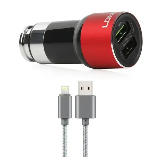 [C303/LIGHTNING] Chargeur Automobile LDNIO Auto-ID C303 2 Ports USB 3.6A Avec Câble Data Lightning Pour Téléphone Portable iOS