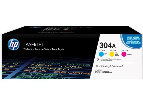 [CF372AM] Pack de 3 toner HP304A (Cyan Yellow Magenta) pour Laserjet CP2025/CP2020/CM2320