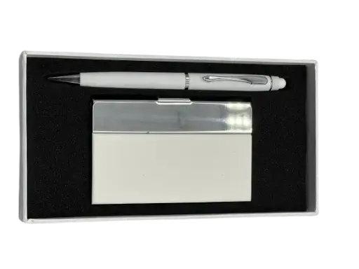 [COF2-EMOTION-W] Coffret Emotion RIDEX 2 Pièces Stylo Tactile En Métal Porte Carte Visite Blanc