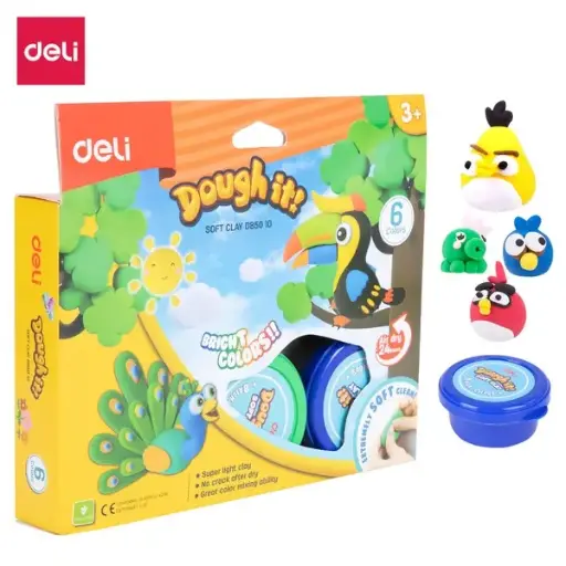 [D85010] Pâte à Modeler DELI Doughit Soft Clay avec Dépliant Boite de 6 Pots Multi-Couleurs