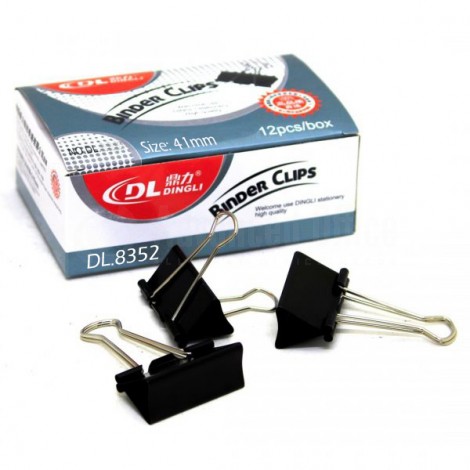 [DL.8352] Binder Clips DINGLI 41mm Boite de 12 Pièces Noir