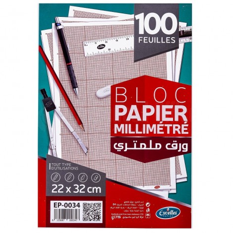 [EP-0034] Papier Millimétrique EXCELLES 22x32cm Pochette de 100 Feuilles