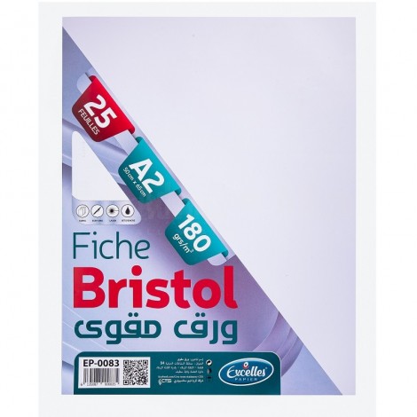 [EP-0083] Fiche Bristol EXCELLES A2 Uni 180g/m² Blanc Paquet de 25 Feuilles