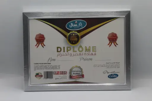 [EP-0105] Cadre Porte Diplôme EXCELLES A4 Argent