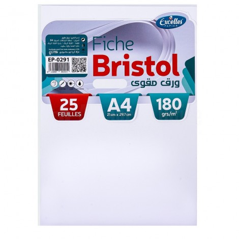 [EP-0291] Fiche Bristol EXCELLES A4 180 g/m² Blanc Paquet de 25 Feuilles