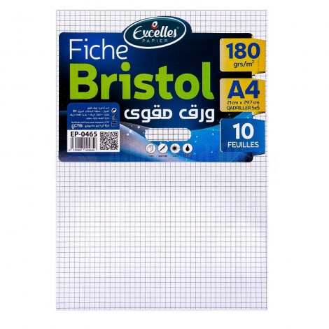 [EP-0465] Fiche Bristol EXCELLES A4 170 g/m² Quadrillé Blanche Paquet de 10 Feuilles