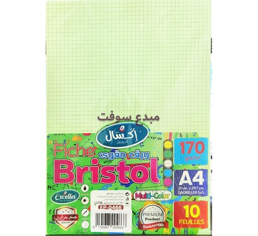 [EP-0466] Fiche Bristol EXCELLES A4 80 g/m² Quadrille Multi-Couleurs Paquet de 10 Feuilles