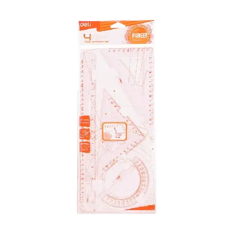 [G00512] Ensemble De Traçage DELI Pioneer 4 PCS 2 Équerres Rapporteur Règle 30cm Transparent