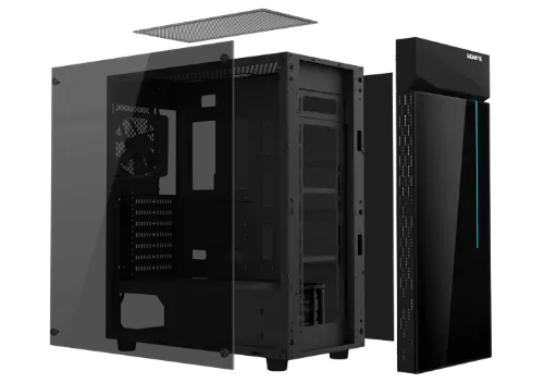 [GB-C200G] Boitier GIGABYTE C200 Glass Moyen Tour RGB Bouton De Réinitialisation Et Bouton D'alimentation Noir