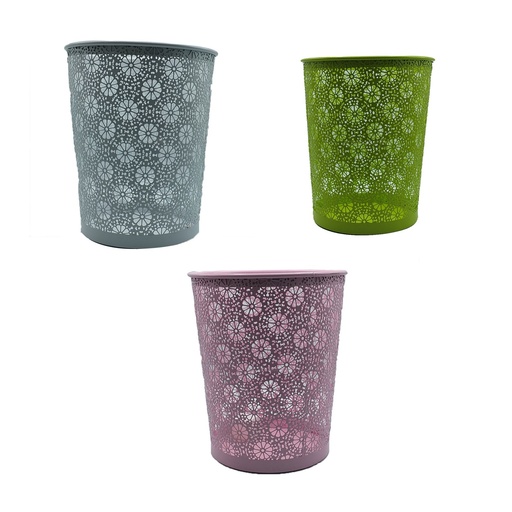 [H5003-610] Corbeille à Papier Métallique PM Ronde Motif Fleurs Multi-Couleurs