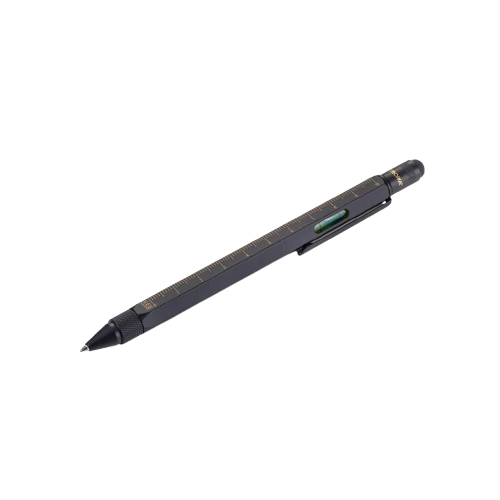 [HB-02N] Stylo 5 en 1 (Stylo à bille + Stylet + Tournevis plat (Français)/cruciforme (Américain) + Règle Multi unités + Niveau à bulle) Noir