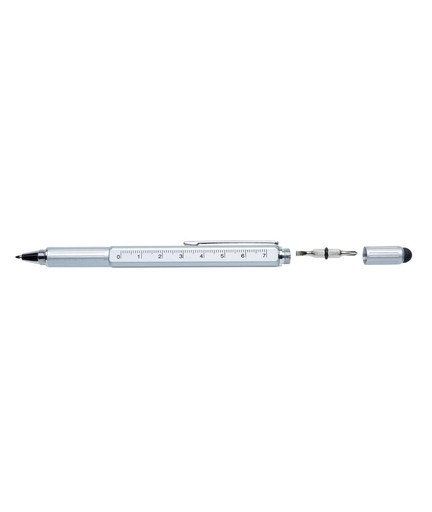 [HB-02W] Stylo 5 en 1 (Stylo à bille + Stylet + Tournevis plat (Français)/cruciforme (Américain) + Règle Multi unités + Niveau à bulle) Blanc