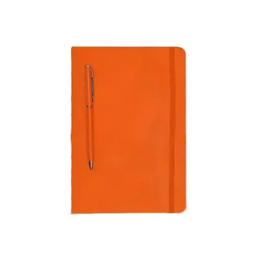 [NB-A5PLUS/ORANGE] Notebook A5 200 Pages Couverture En PU à Fermeture Elastique Et Dos Magnétique Pour Stylo-Stylet En Métal Inclus Orange