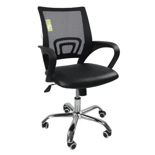 [OP-938N] Chaise Opérateur Filet Noir avec Accoudoirs En Plastique et Piètement Chromé