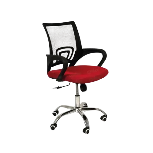 [OP-938R] Chaise Opérateur en Plastique Filet avec Accoudoirs Piètement Chromé le dos Rouge