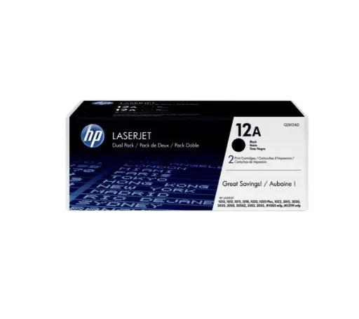 [Q2612AF] Pack de 2 Toners HP 12A Noir pour Imprimante 1010/1012/1015/1018/1020/1022 3015/3020/3030/3050 M1005/M1319 