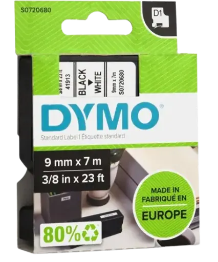 [S0720680] Recharge DYMO D1 40913 pour Label Manager 9mmx7m 100+/150 Noir Sur Blanc