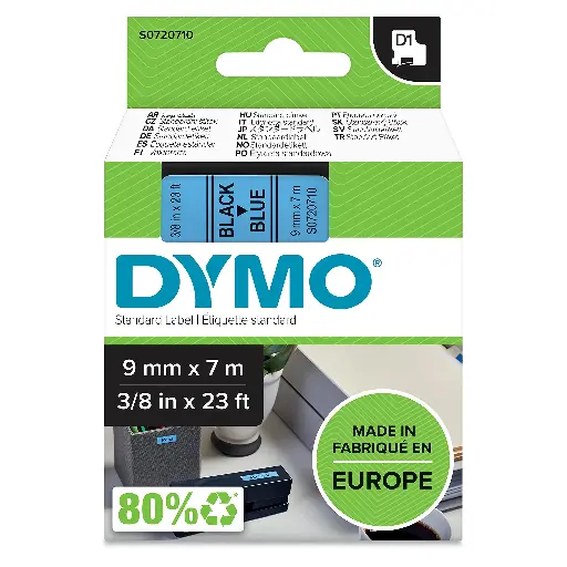 [S0720710] Recharge DYMO D1 40916 pour Label Manager 100+/150 9mmx7m Noir Sur Bleu