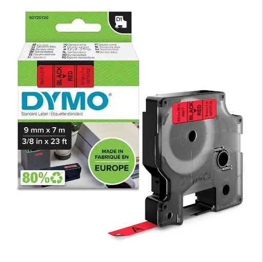 [S0720720] Recharge DYMO D1 40917 pour Label Manager 100+/150 9mmx7m Noir Sur Rouge