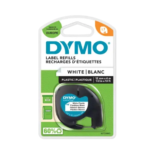 [S0721660 ] Recharge DYMO 91221 LT en Plastique Noir sur Blanc pour LetraTag 2000 LT 100 Séries QX 50 XM/ XR