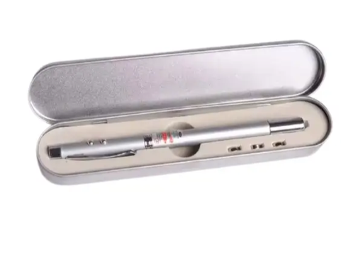 [SP9189M-S] Stylo Stylet Pointeur laser et Torche Argenté en boite Métallique