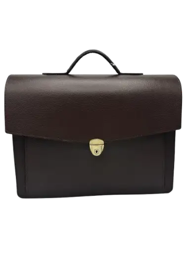 [TAHAT-1102MF] Cartable TAHAT En Cuir 2 Compartiments Marron Foncé